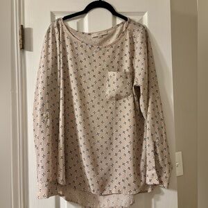 Loft Cream/ Blush Long Sleeve Blouse with Pattern